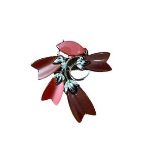 Vintage Lisner Gold & Coral Tone Floral Flower Boucher Lapel Brooch Pin Jewelry